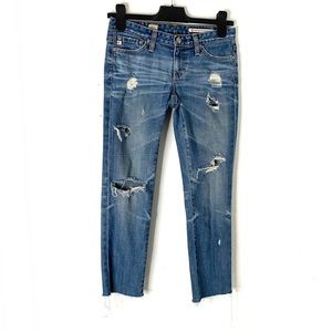 AG Adriano Goldschmied Blue Distressed Straight Leg Jeans 25